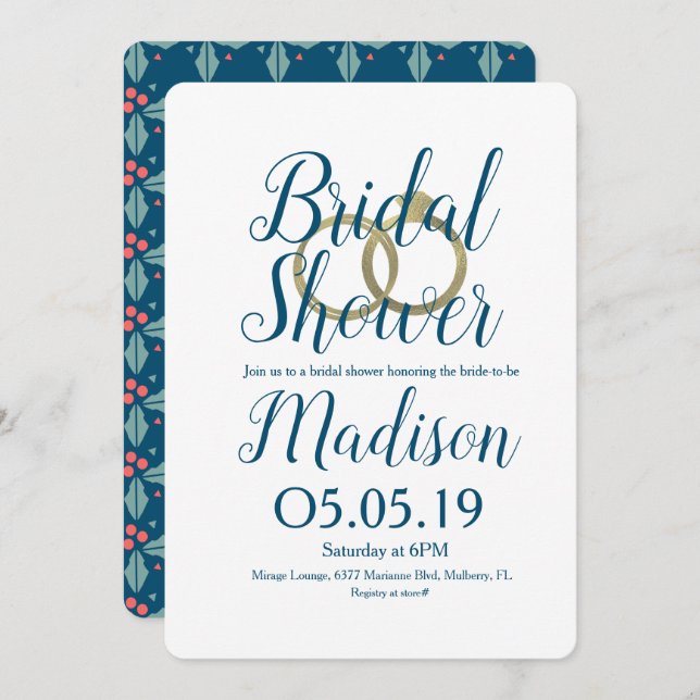 Invitation Noël Holly Berry Foil Fête des mariées (Devant / Derrière)