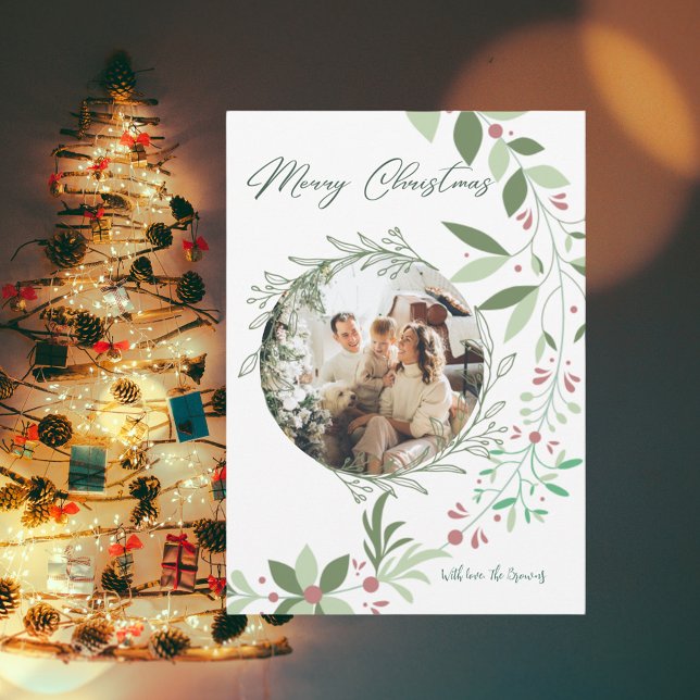 Invitation Noël Holly Botanical Green Photo Marine (Créateur téléchargé)