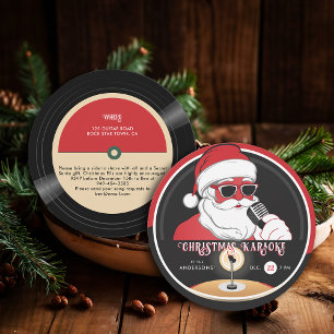 Invitation Noël Karaoke Cool Père Noël Vintage Vinyl Record