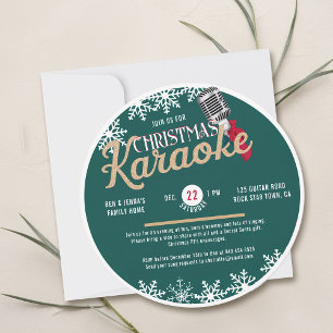 Invitation Noël Karaoke Party Disque Vinyle Vintage Sarcelle