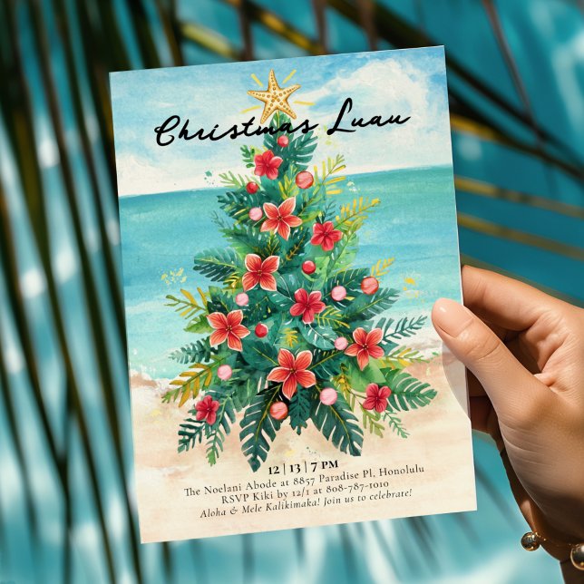 Invitation Noël Luau - Vacances tropicales de plage Palmier (Créateur téléchargé)