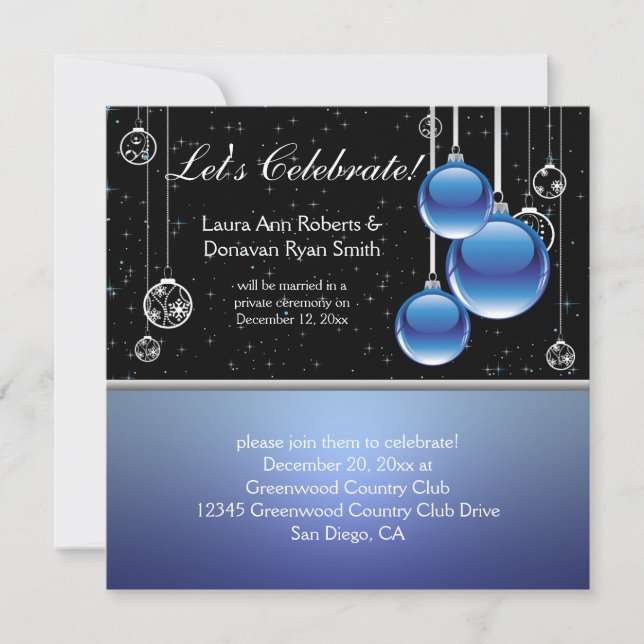 Invitation Noël Mariage Après-Mariage Argent Bleu Noir (Devant)
