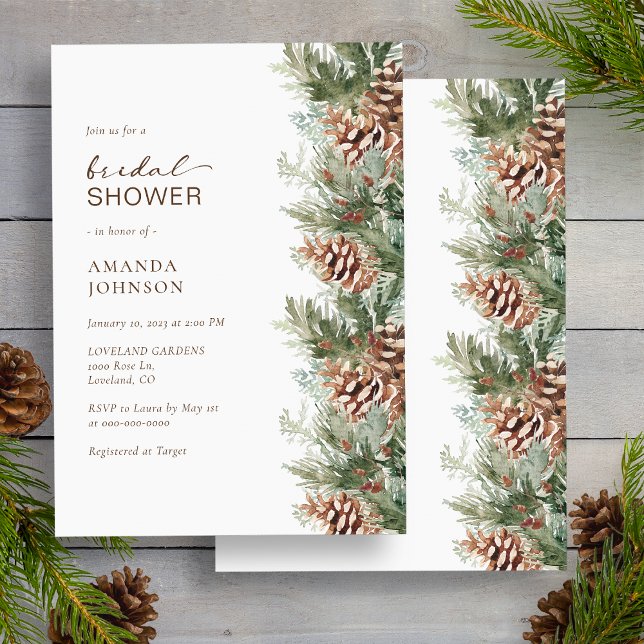 Invitation Noël Mariage Cérémonie de Remise de Cadeaux (White Pine Evergreen Winter Holiday Bridal Shower Invitation by Painted Paperie
)