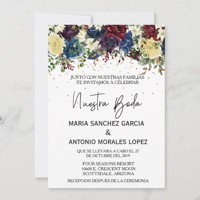 Invitation Noël Mariage Espagnol Hiver Notre Mariage   (Devant)