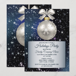 Invitation Noël Marine Bleu Ornement Blanc Étoiles brillantes