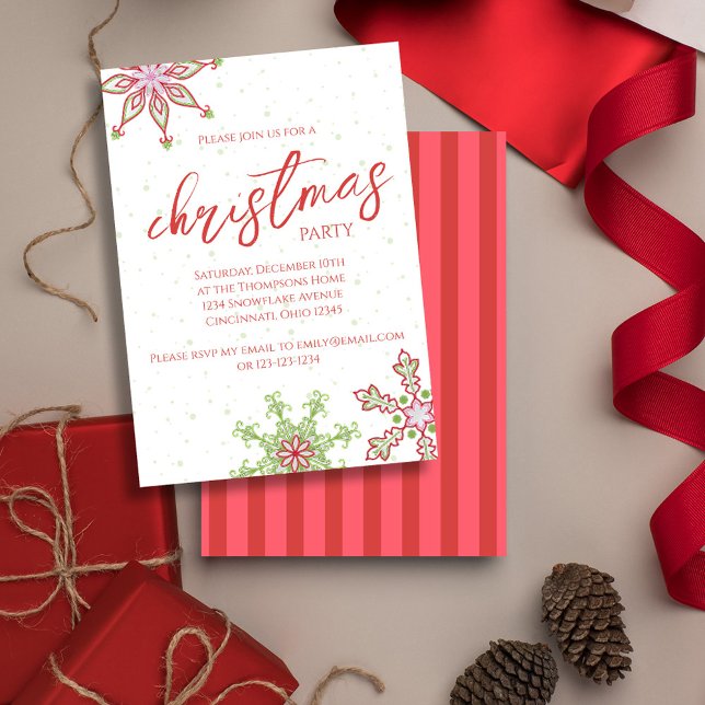 Invitation Noël mignon couleur flocon d'hiver Whimsical (Christmas party whimsical cute colorful snowflakes invitation.)
