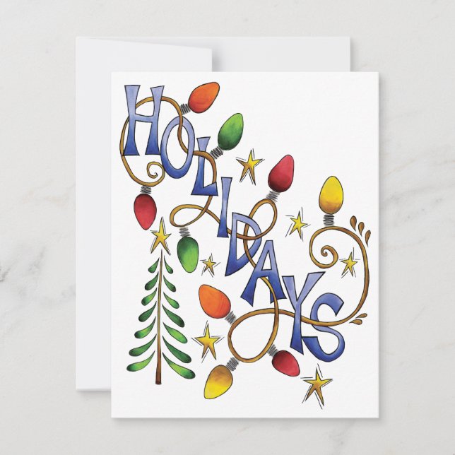 Invitation Noël mignon, lumières et étoiles avec texte de vac (Devant)