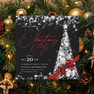 Invitation Noël Moderne Arbre d'Hiver Ruban Fête