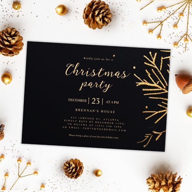 Invitation Noël Moderne Elegant Gold Fête (Christmas Modern Elegant Gold Holiday Party Invitation)