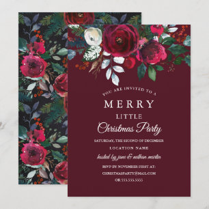 Invitation Noël Moderne Floral Rouge Bourgogne Soirée