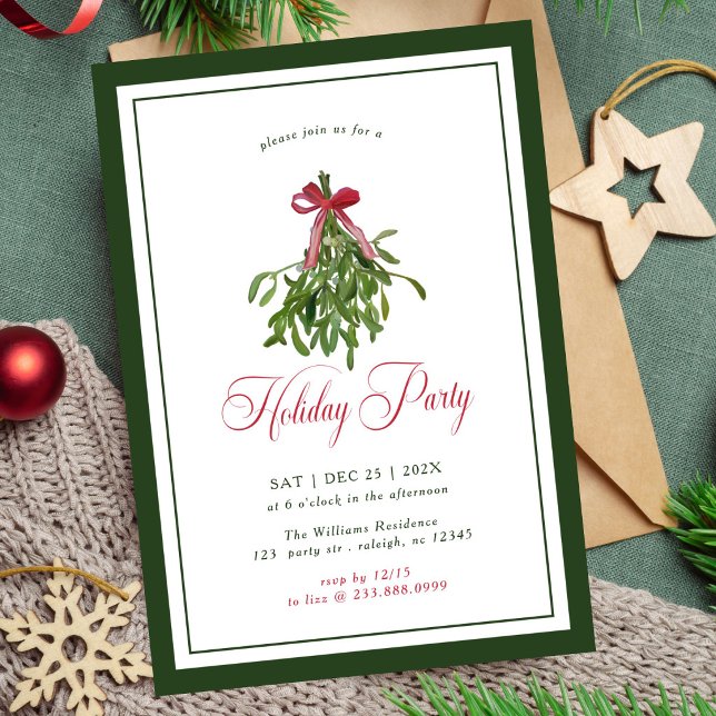 Invitation Noël Moderne Guirlande de Gui Fête Rouge Ruban (Créateur téléchargé)