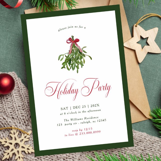 Invitation Noël Moderne Guirlande de Gui Fête Rouge Ruban (Créateur téléchargé)