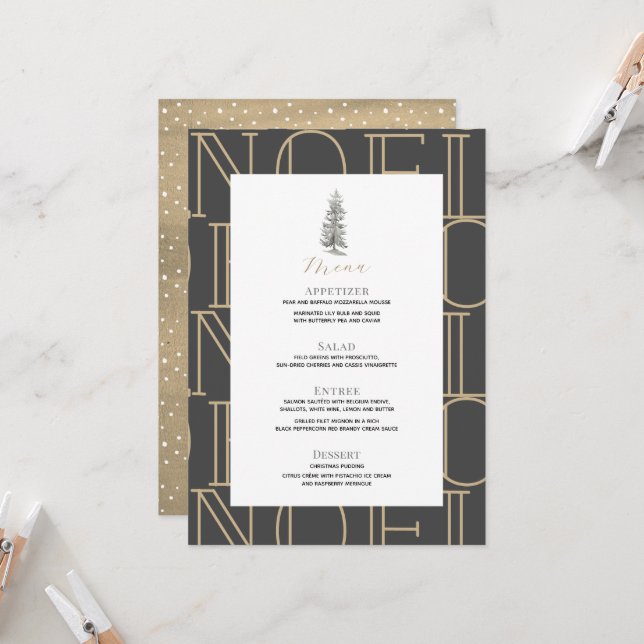 Invitation NOEL moderne Motif Christmas Holiday Party Menu (Devant/Arrière en situation)