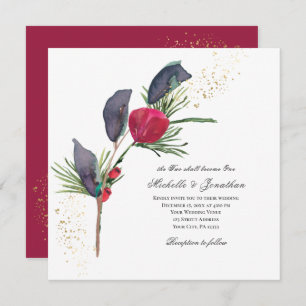 Invitation Noël moderne Rose rouge Mariage de verdure hiverna