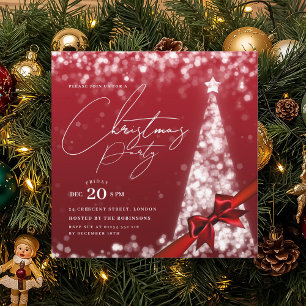 Invitation Noël Moderne Ruban d'arbre de Noël d'hiver Rouge A