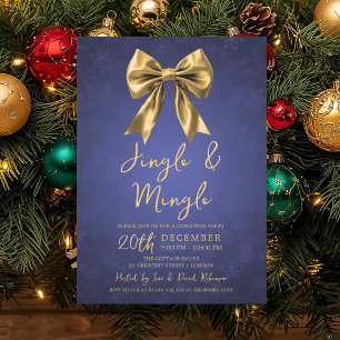 Invitation Noël Navy Jingle Mingle Fête de Noël Ruban Neige 