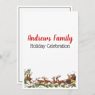 Invitation Noël Noël Noël Père Noël Sleigh Reindeer frontière