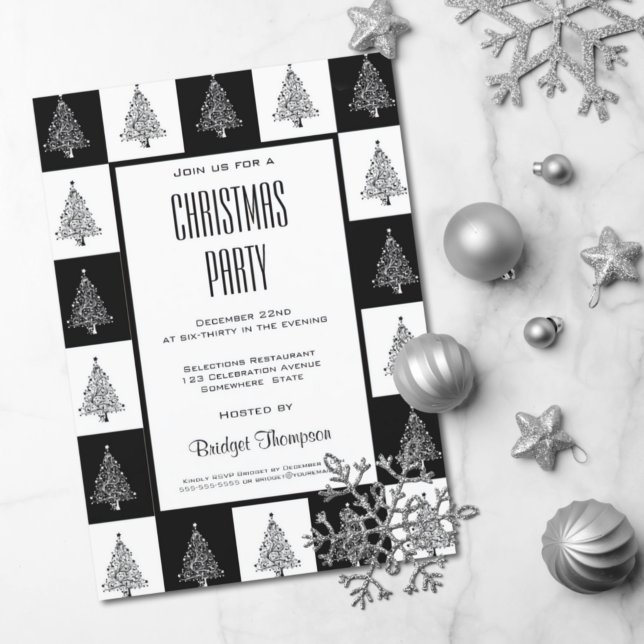 Invitation Noël noir et blanc Arbres de Noël Fête de Noël (Créateur téléchargé)