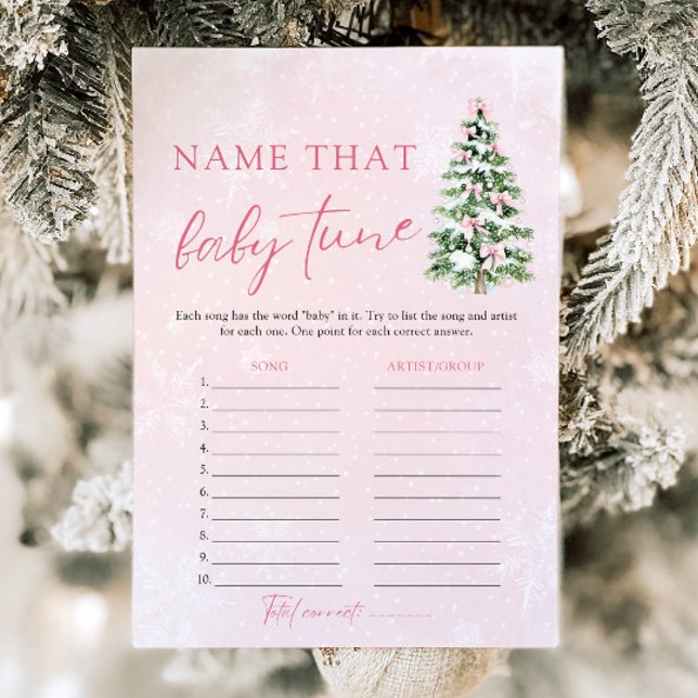 Invitation Noël Nom Ce Baby shower Bébé Tune Jeu (Pink Bows Christmas Name That Baby Tune Baby Shower Game)
