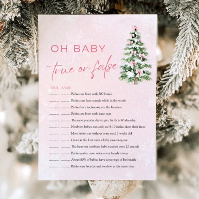 Invitation Noël Oh Baby Vrai ou Faux Baby shower Jeu (Pink Bows Christmas Oh Baby True or False Baby Shower Game)