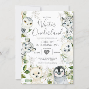 Invitation Noël ONE derland Arctic Animals Garçon 1er naissan