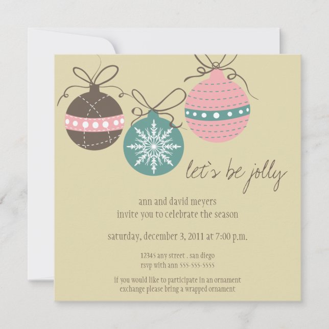 Invitation Noël ornemente la fête de vacances Invitation-Tan (Devant)