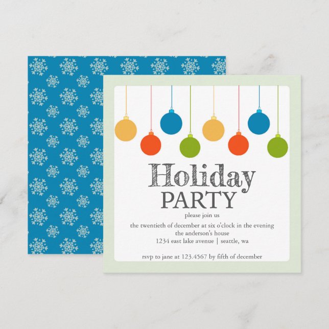 Invitation Noël Ornements Fête Fête (Devant / Derrière)