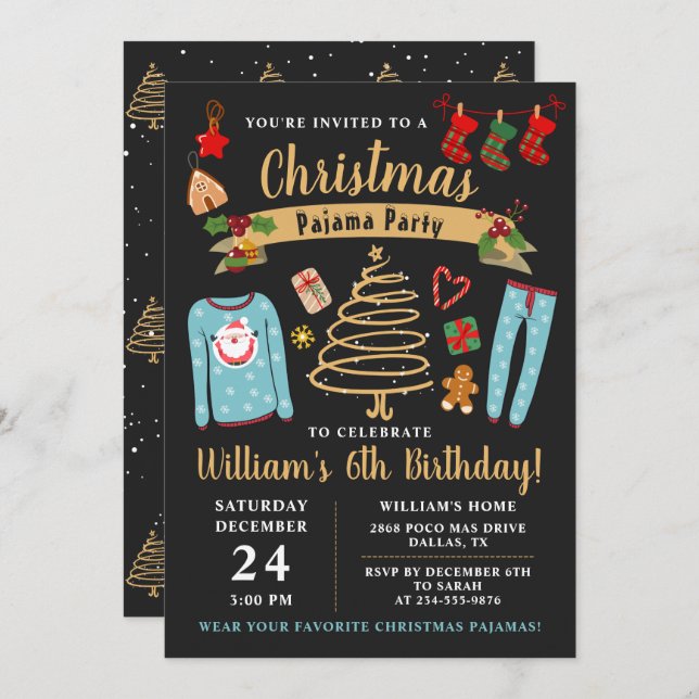 Invitation Noël Pajama Party Boys Sleepover Anniversaire (Devant / Derrière)
