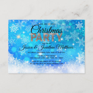 Invitation NOËL PARTI Blue White Snowflakes Parties scintilla
