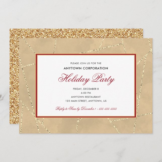 Invitation Noël Parties scintillant or | Business Holiday Par (Devant / Derrière)