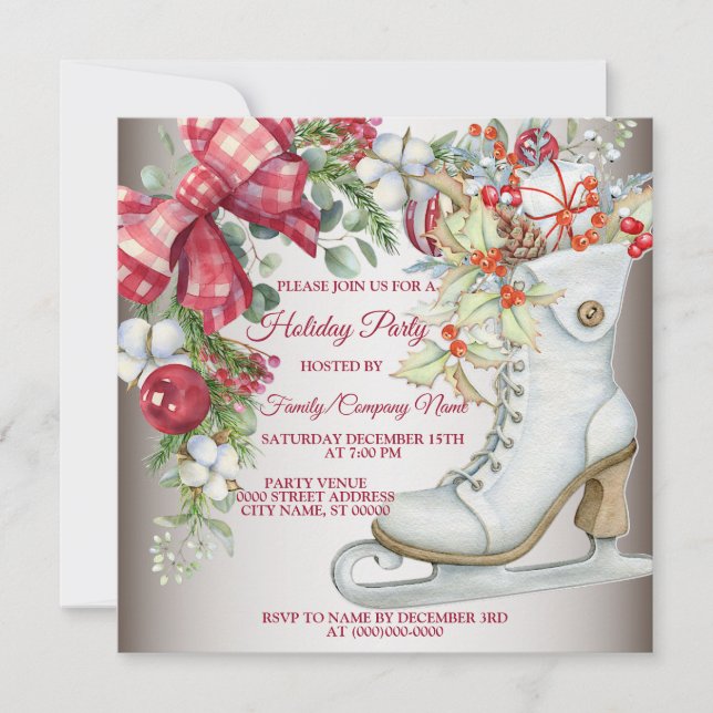 Invitation Noël Patinage sur glace Fête des fêtes (Devant)