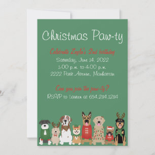 Invitation Noël Pawty Chien de vacances Rouge Vert