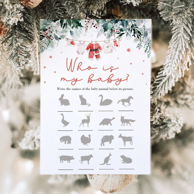 Invitation Noël Père Noël Baby shower Qui Est Mon Jeu De Bébé (Watercolor Cute Christmas Santa Baby Shower Who Is My Baby Game )