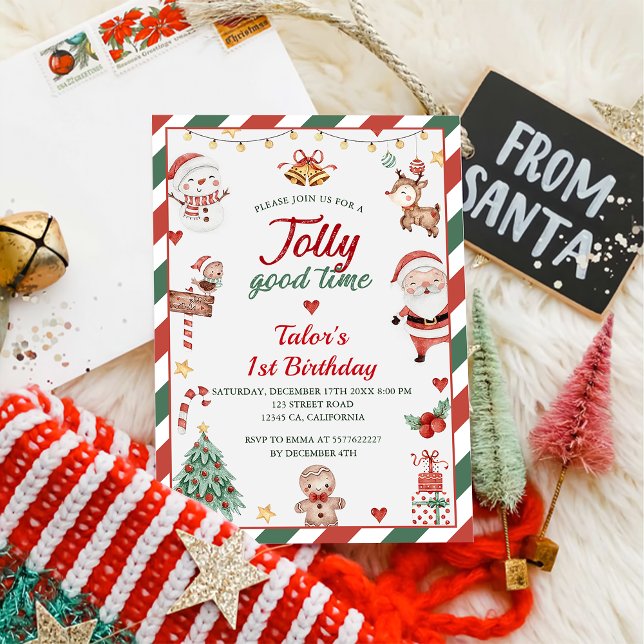 Invitation Noël Père Noël Jolly Bonne heure 1ère fête d'anniv (Créateur téléchargé)