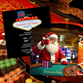 Invitation Noël Père Noël Las Vegas Casino Fun Carré Party