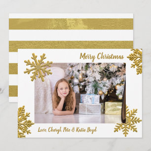 Invitation Noël personnalisé avec photo sur fond or et blanc