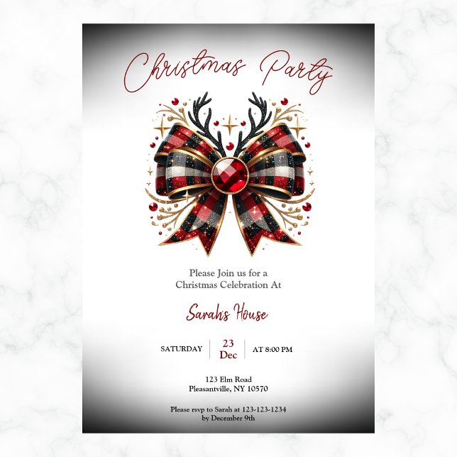 Invitation Noël Plaid Bow Party (Créateur téléchargé)