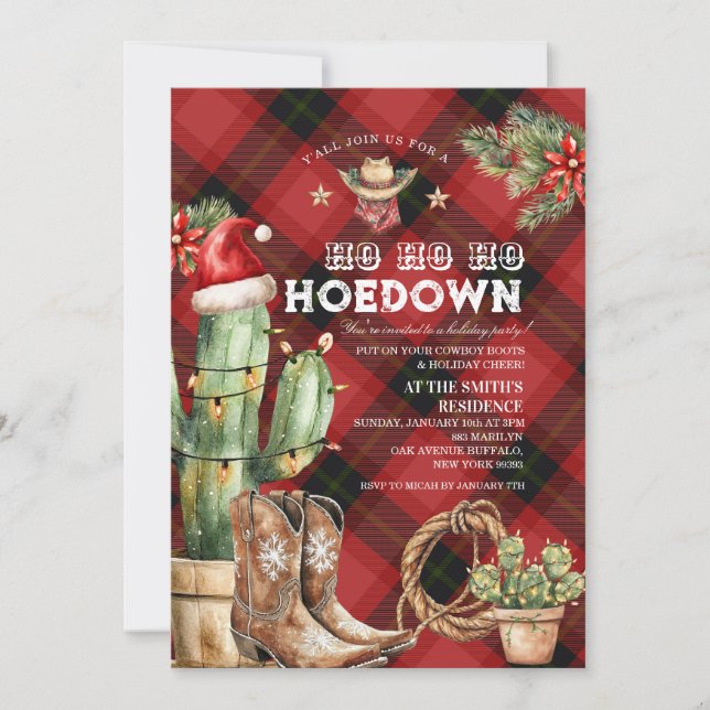 Invitation Noël Plaid Holiday Hodown Cowboy Western (Devant)