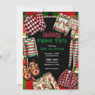 Invitation Noël Plaid Holiday PJ's Pajama Party Anniversaire
