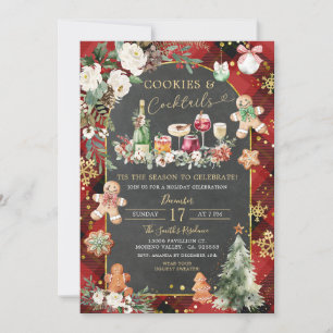 Invitation Noël Plaid Red Black Cookies Cocktails Party