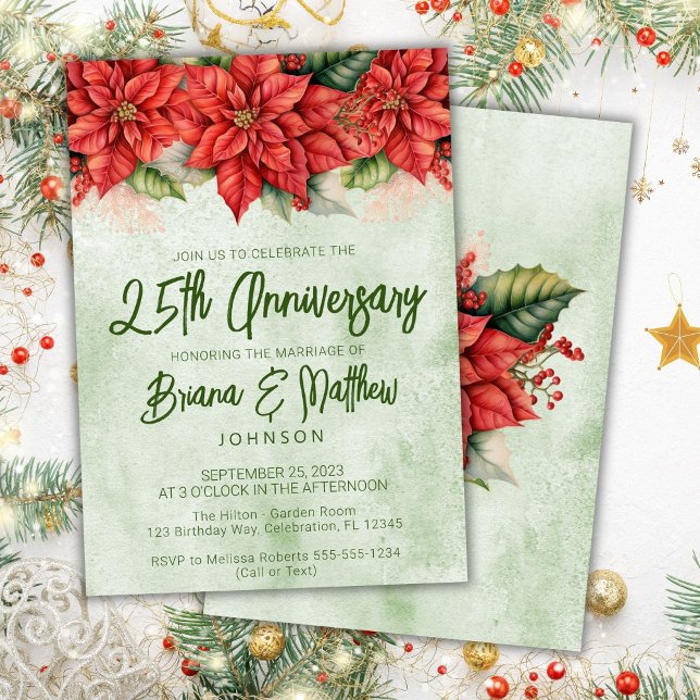 Invitation Noël Poinsettia 25e anniversaire de Mariage (Créateur téléchargé)