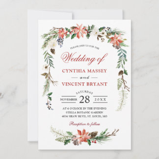 Invitation Noel Poinsettia Arche Florale Mariage d'hiver
