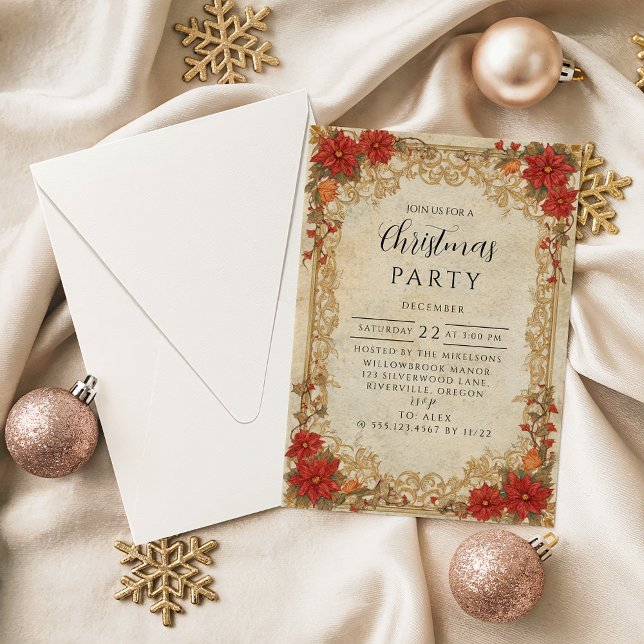 Invitation Noël Poinsettia Doré (Créateur téléchargé)