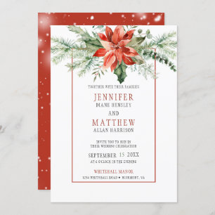 Invitation Noël Poinsettia Evergreens Garland Mariage