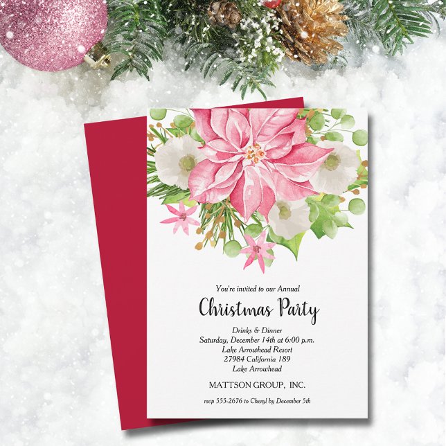 Invitation Noël Poinsettia Fête Florale (Christmas Poinsettia Floral Holiday Invitations)
