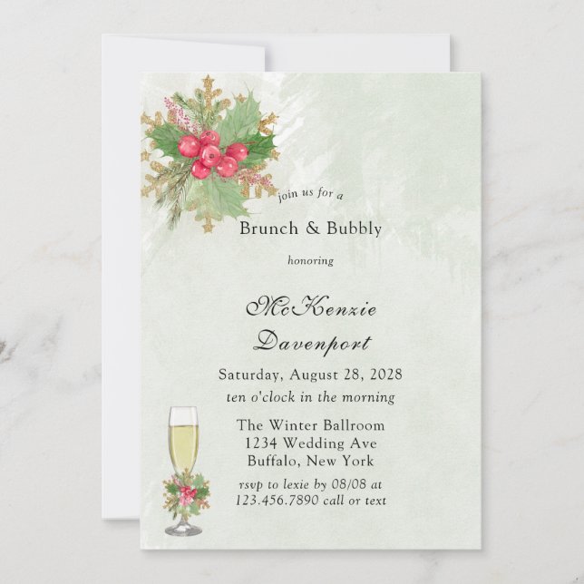 Invitation Noel Poinsettia Gold Brunch & Bubbly (Devant)