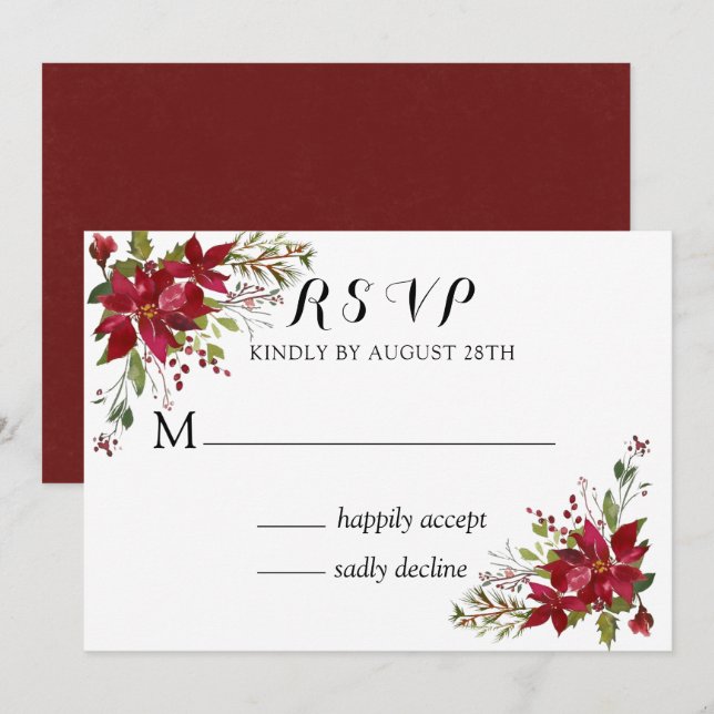 Invitation Noel Poinsettia Mariage RSVP (Devant / Derrière)