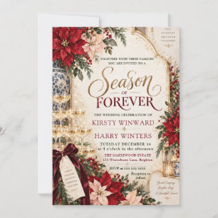 Invitation Noël Poinsettia Or Mariage Doré