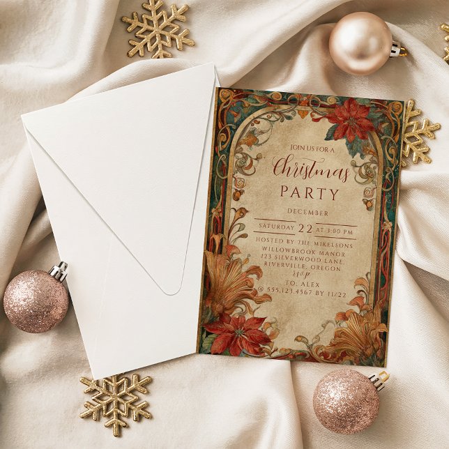 Invitation Noël poinsettia victorien (Créateur téléchargé)