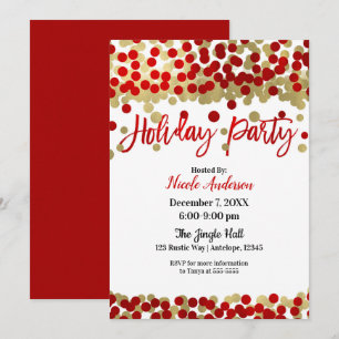 Invitation Noël Points Rouges et Or Modernes Fête de Fins d'A